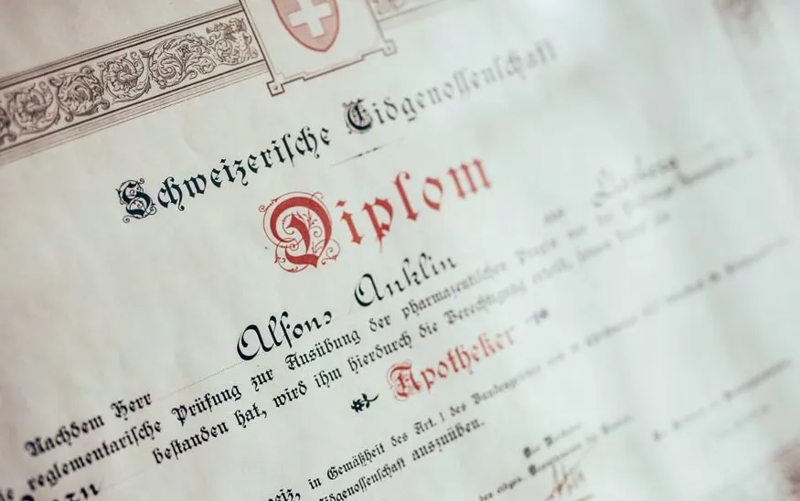 The pharmacist's diploma of Alfons Anklin from 1919