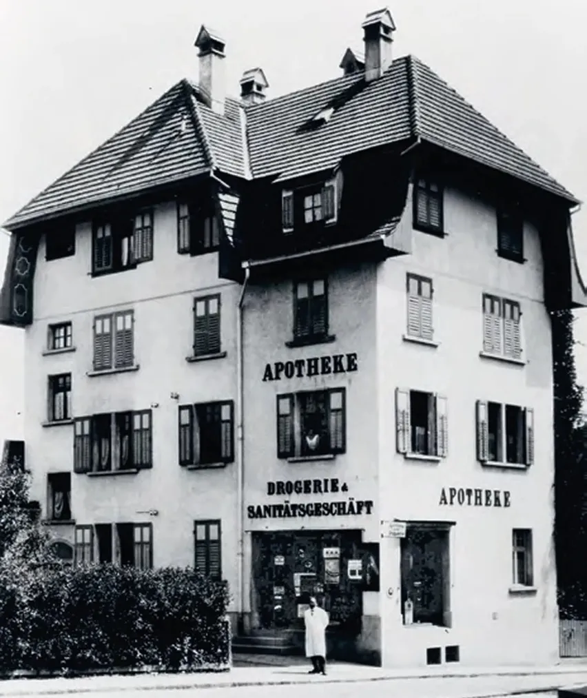 The building at Poststrasse 3 with pharmacy and drugstore, historic photograph