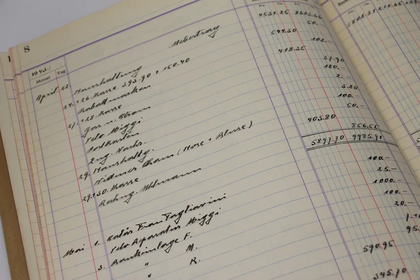 An open prescription book with the handwriting of several generations